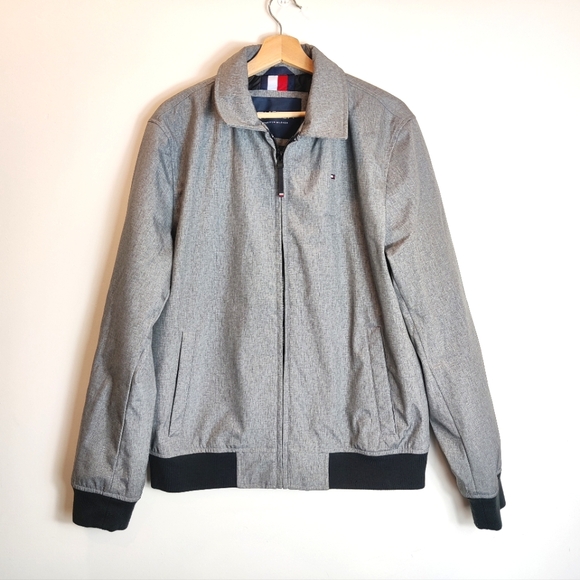 Tommy Hilfiger Men's THFlex Gray Varsity Rib Knit Bomber Jacket Size Medium - Picture 4 of 13